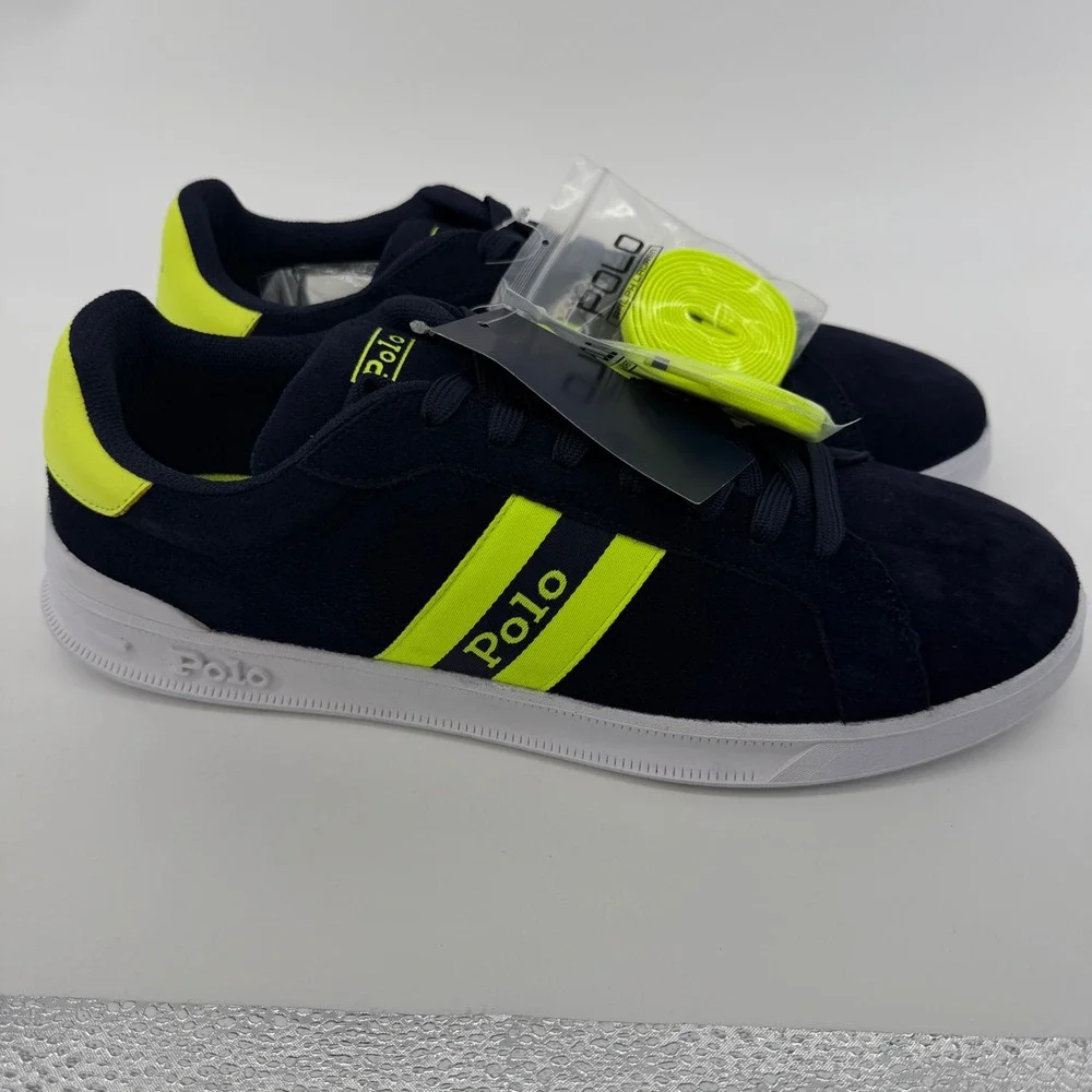 NEW Polo Ralph Lauren Heritage Court II Sneakers Sz 13 Navy Yellow Suede Low Top